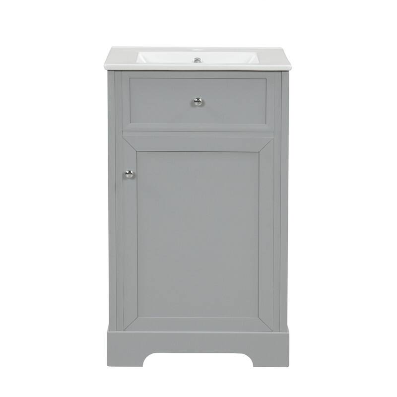 20" Bathroom Vanity with Sink – Soft-Closing Door Cabinet Featuring Storage Rack and Adjustable Shelf‌ - 20"L x 18"W x 34"H - Grey