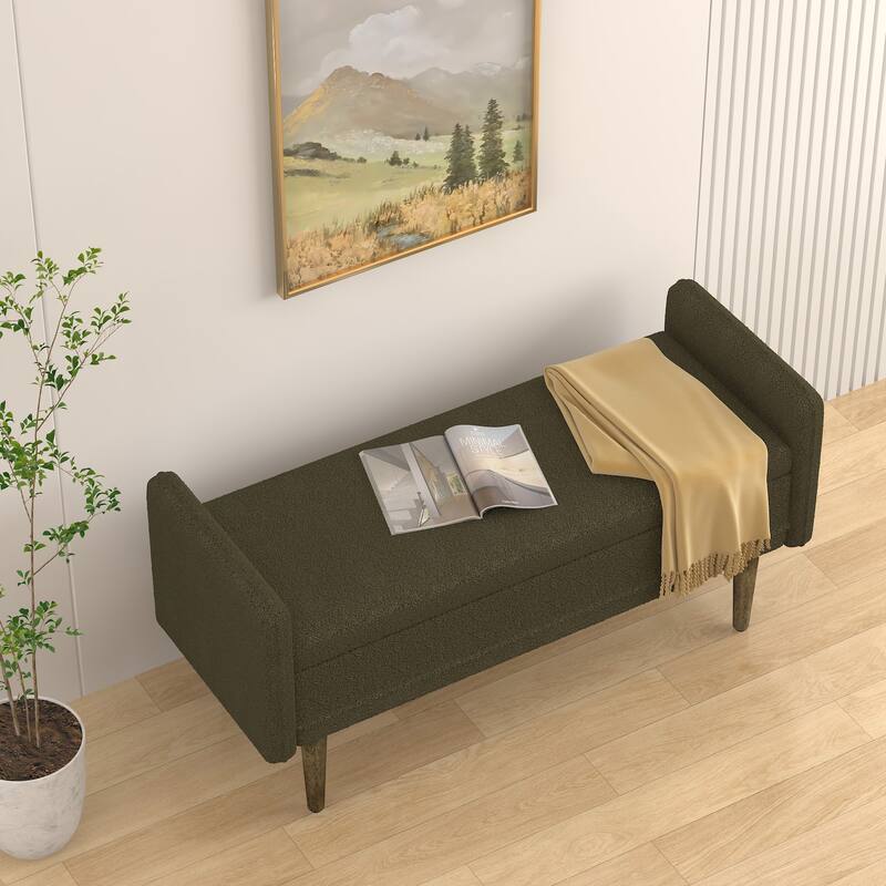 End of Bed Bench Green Storage Bench with Armrests, Minimalist Indoor Bench Leisure Bench Accent Bench