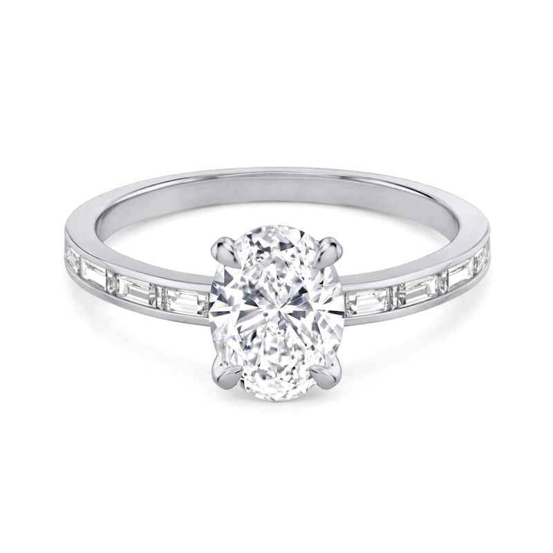 Auriya 14K Gold Baguette Channel Oval Diamond Engagement Ring 1.00 - 5.00ct. tw. (F-G, VS) - 4.00 carats - 4.5 - White