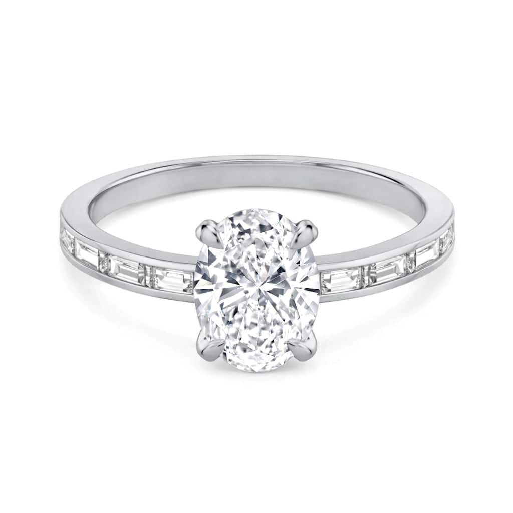 Auriya 14K Gold Baguette Channel Oval Diamond Engagement Ring 1.00 - 5.00ct. tw. (F-G, VS)