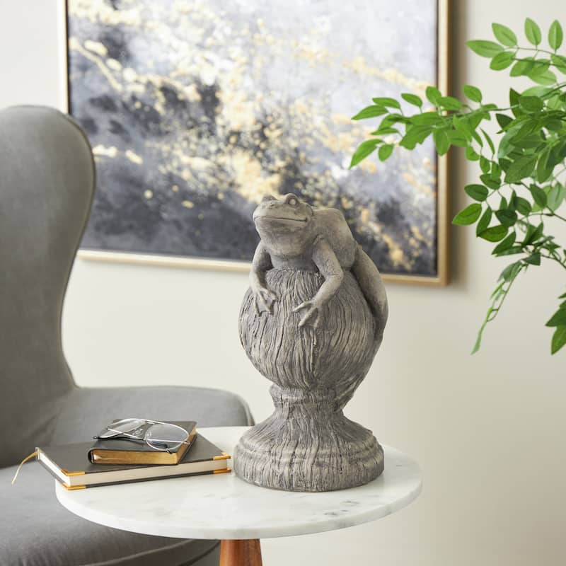 Polystone Frog Textured Sculpture with Round Base - Gray - Roche River Decor - 7"W x 7"L x 14"H