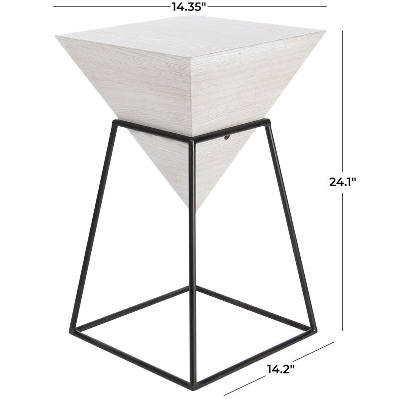 Minimalist Wood Inverted Pyramid Geometric Accent Table with Metal Stand - White or Black