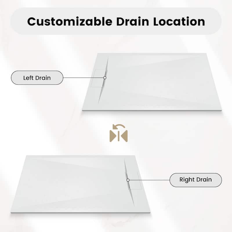 SMC Alcove Shower Pan Base with Reversible Drain, Low Profile, Wheelchair Access, Slip-Resistant, cUPC Certified