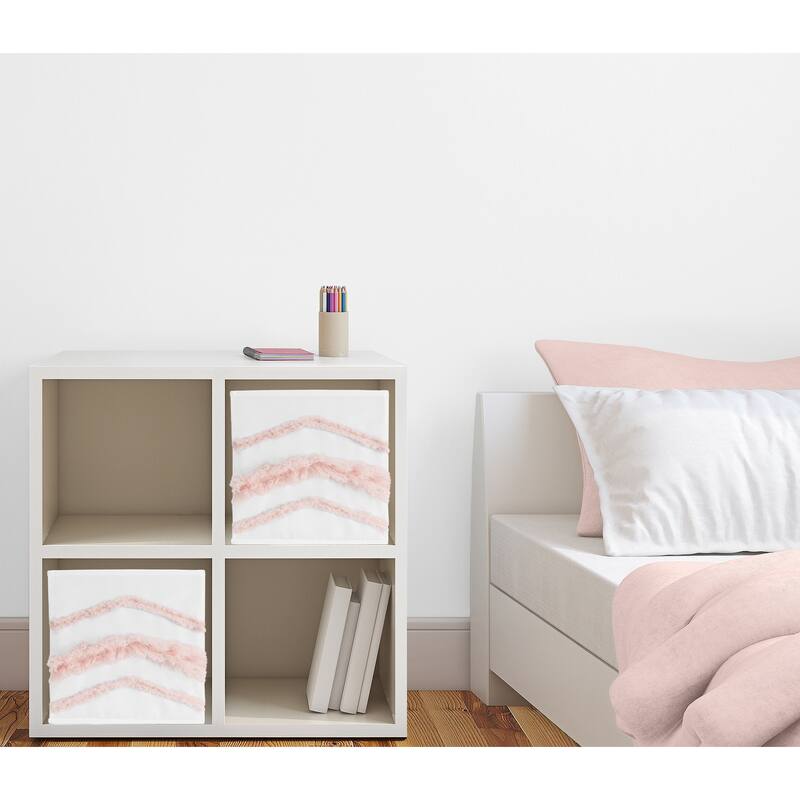 Boho Bohemian Foldable Fabric Storage Bins - Blush Pink and White Farmhouse Shabby Chic Designer Modern Minimalist Tufted