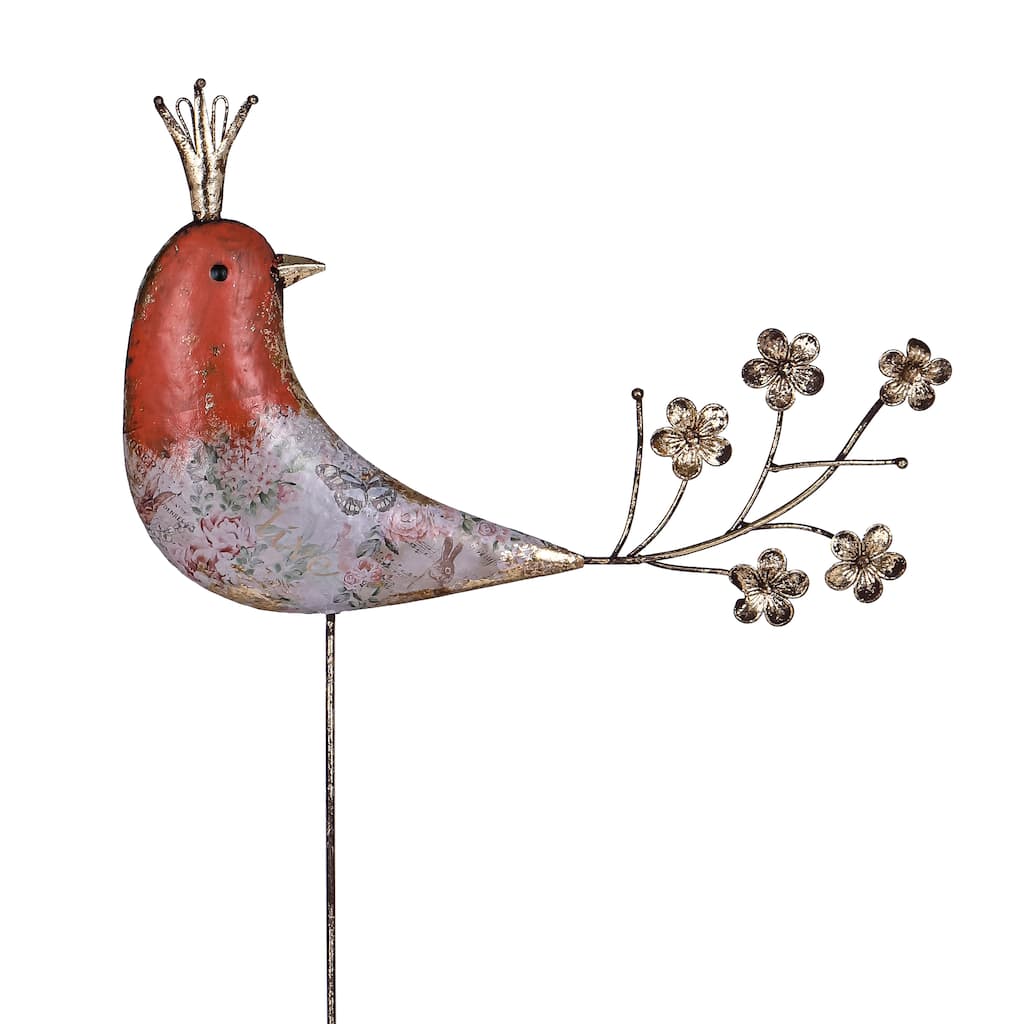 35 in. Red-Headed Bird Frilly Garden Stake
