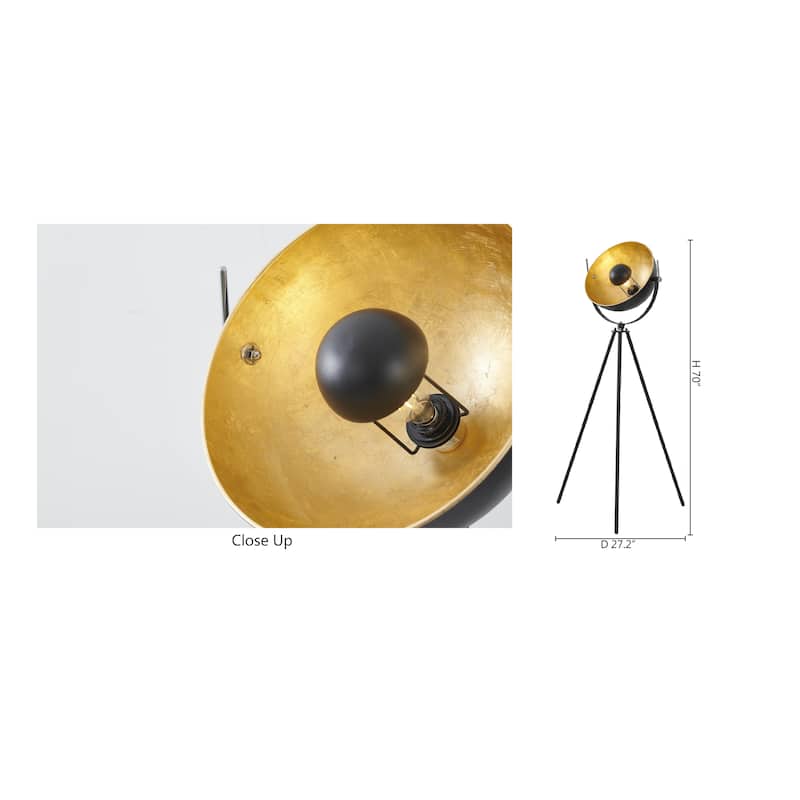 1 Light Black Tripod Floor Lamp With a Gold Leaf Interior Shade