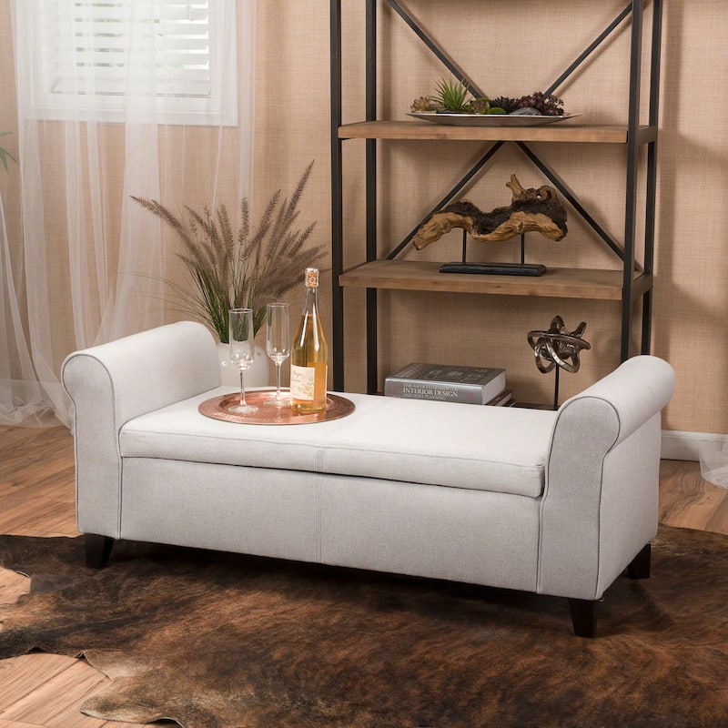 Rolled Arm Upholstered Storage Ottoman Bench - LIGHT GREY