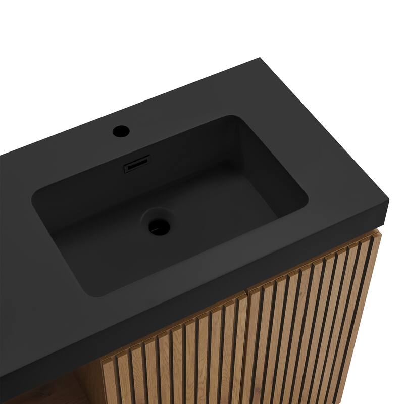 GDFStudio - Galan 60" Freestanding Bathroom Vanity with Quartz Sink, Solf Close Doors, Open Storage Shelf, NO Drain & Faucet