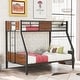 preview thumbnail 1 of 11, Brown Twin over Full Metal Bunk Bed with Safety Rail, Built-in Ladder Brown