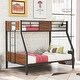 preview thumbnail 1 of 11, Twin over Full Metal Bunk Bed Modern Style Steel Frame with Safety Rail, Built-in Ladder for Bedroom, Dorm, Boys, Girls, Adults Brown