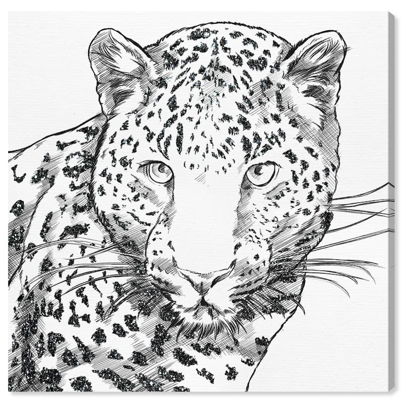 Wynwood Studio Canvas Animals Glitter Stripes Leopard Black White and Metallic Gray Modern & Contemporary Wall Art Canvas Print