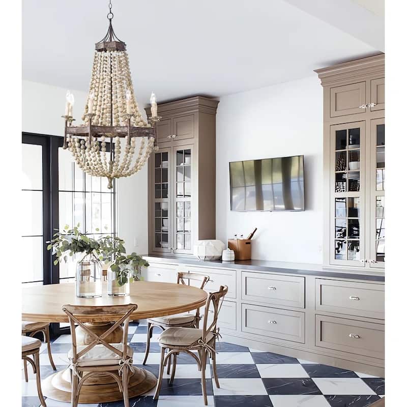 8 - Light Retro Empire Conical Wood Bead Chandelier