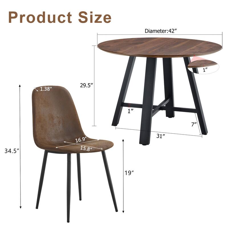 7 Piece Dining Table Set, Kitchen Dining Table Set for 6, Modern Round Wooden Dining Table & Fabric Dining Chairs Set for 6