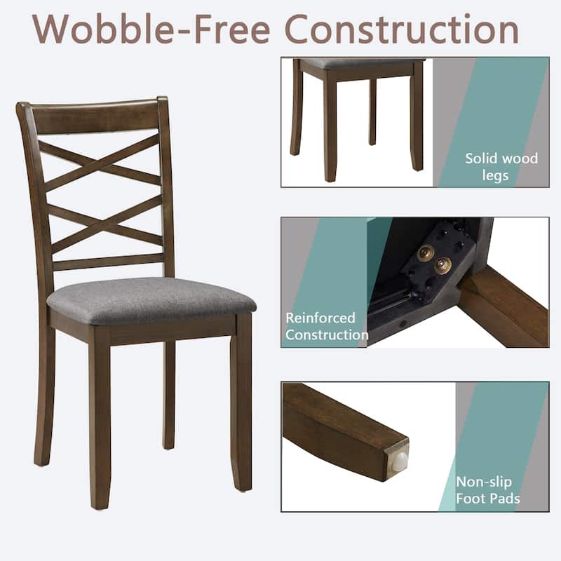 Wooden Dining Chairs Set of 4 with Linen Padded Seat