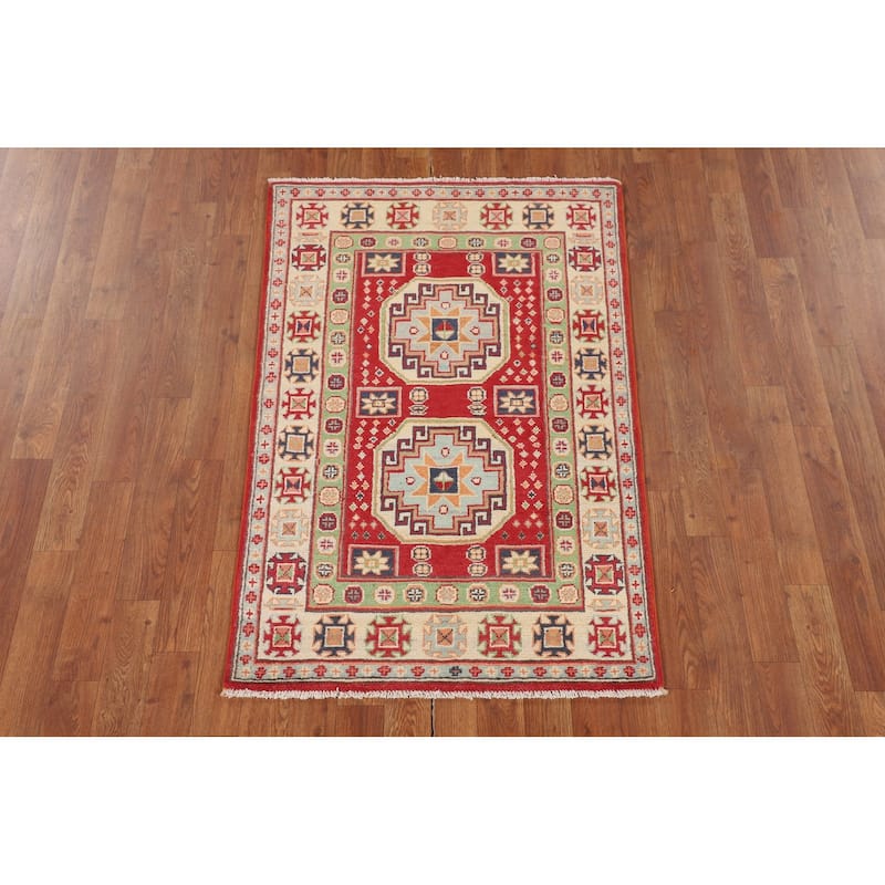 Kazak Oriental Accent Rug Handmade Foyer Wool Carpet - 2'8" x 4'1"