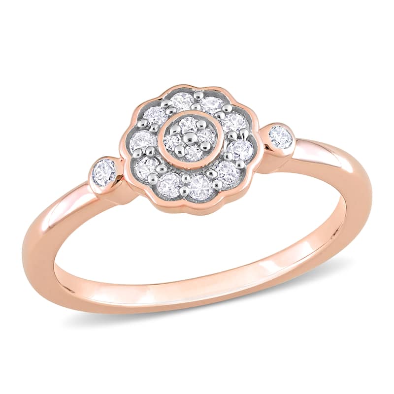 Miadora 1/5ct TDW Diamond Flower Ring in Rose Silver