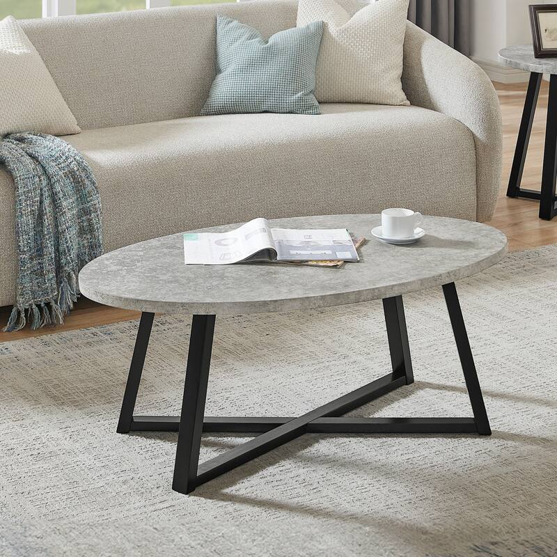 Roundhill Furniture Modern Harmony Wood Oval Coffee Table - Faux Concrete Gray