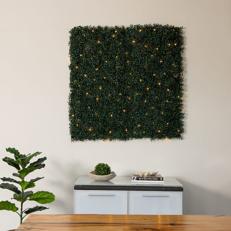 Pre-Lit Boxwood Artificial Wall Panel - 40" - Warm White LED Lights