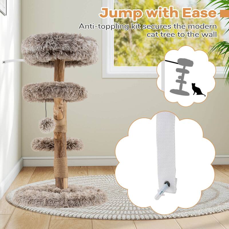 Costway Modern Cat Tree with Pear Wood Trunks Scratching Posts Soft - as pic shows - See Details