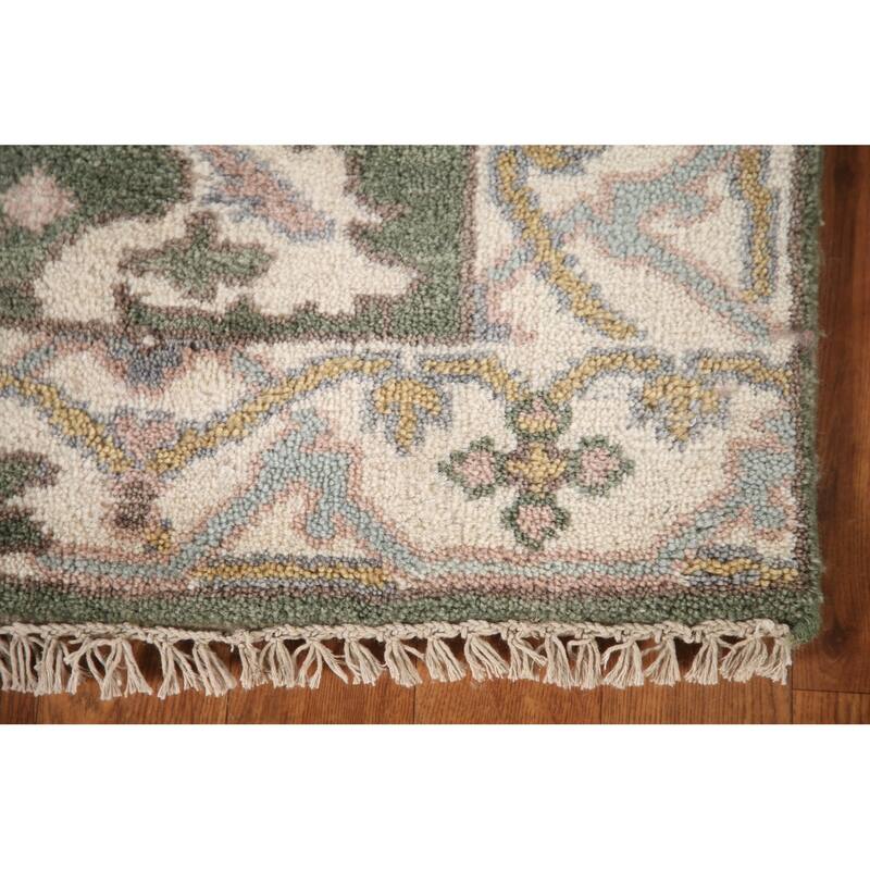 Green Oushak Style Runner Rug Hand-knotted Wool Carpet - 2'7"x 10'0"