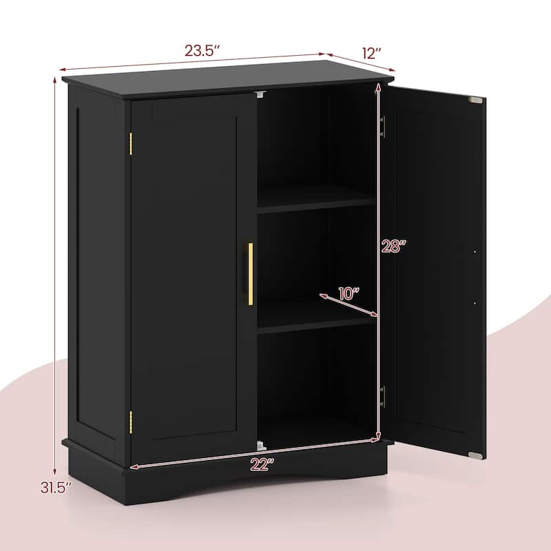 Freestanding Floor Storage Cabinet with Adjustable Shelves and 2 Doors for Bathroom or Kitchen - 23.5" x 12" x 31.5"