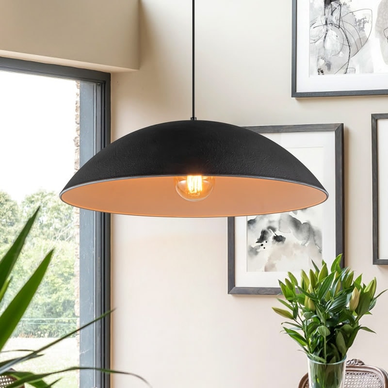 Farmhouse Industrial Single Black Dome Pendant Light Oversized Bowl-Shape Chandelier