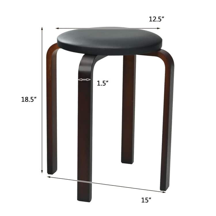 Set of 4 Bentwood Round Stool Stackable Dining Chair with Padded Seat - 15" x 15" x 18.5" (L x W x H)