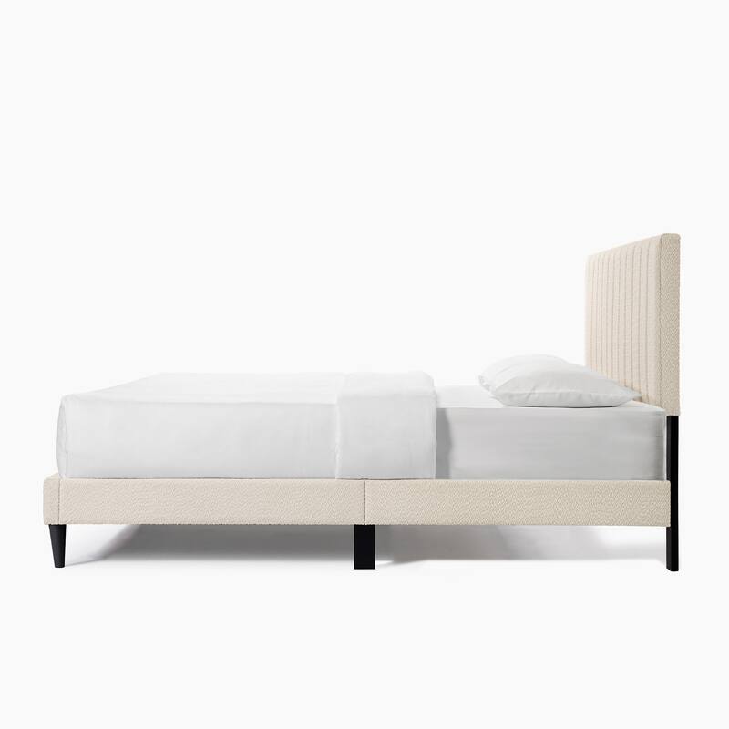Cream White Upholstered Queen Platform Bed Frame