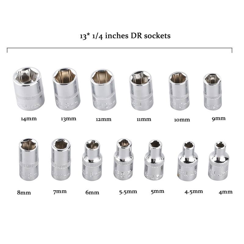 46pcs 1/4-inch Combination Drive Socket Bit Ratchet Socket Wrenches