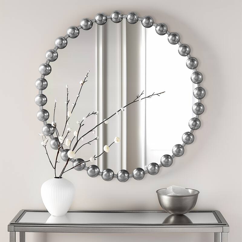 Madison Park Signature Marlowe Beaded Round Wall Mirror - 27" Dia - Silver