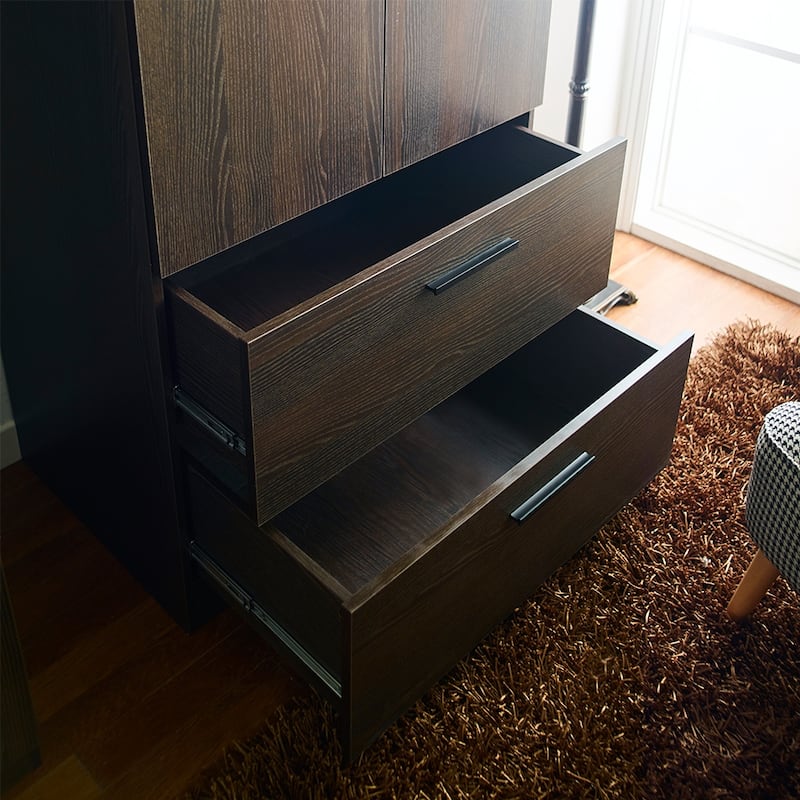 Brook Two-Door Wood Closet with Two Drawers and a Hanging Bar