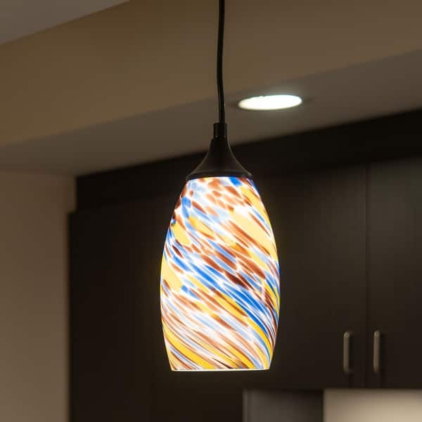 slide 2 of 13, Milano Mini Pendant Ceiling Light Multi Color Swirl Art Glass Matte Black - 4.75-in W x 9.75-in H x 4.75-in D