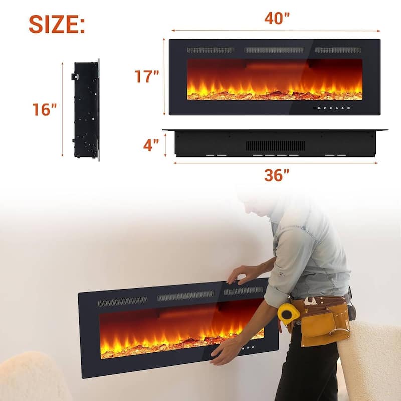 40Inch Recessed Electric Fireplace Heater with Timer, Touch Screen - N/A