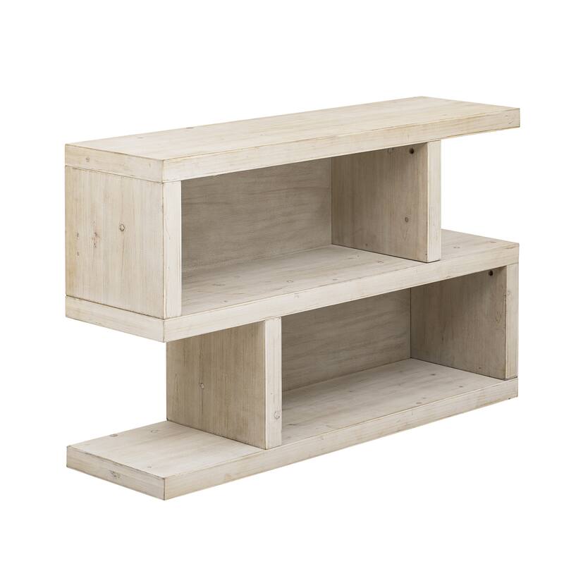 Retro Console Table with Symmetrical 2-Tier Open Shelves and Distressed Finish for Entryway, Living Room, and Hallway Storage