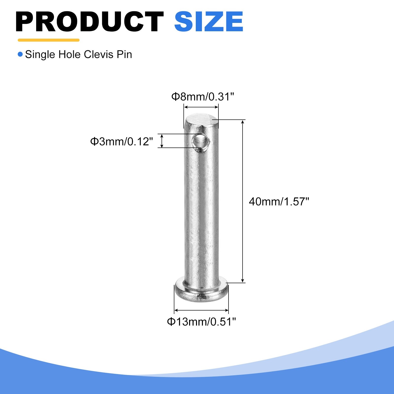 Single Hole Clevis Pins, 304 Stainless Steel Flat Head Pin