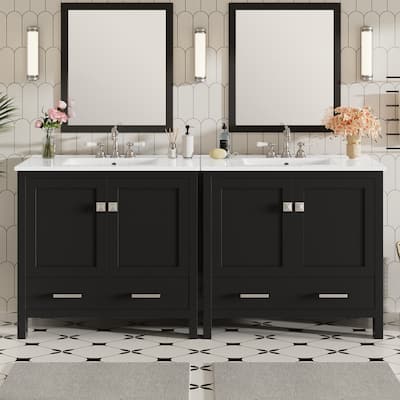 72" Double Sink Bathroom Vanity - Modern Wide Cabinet with Ceramic Basins, Soft-Close Doors & Divided Storage