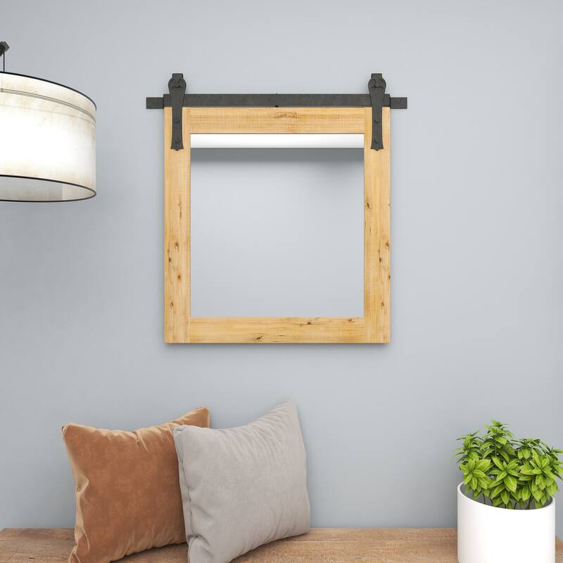 Barn Door Style Wood Industrial Farmhouse Hanging Wall Mirror