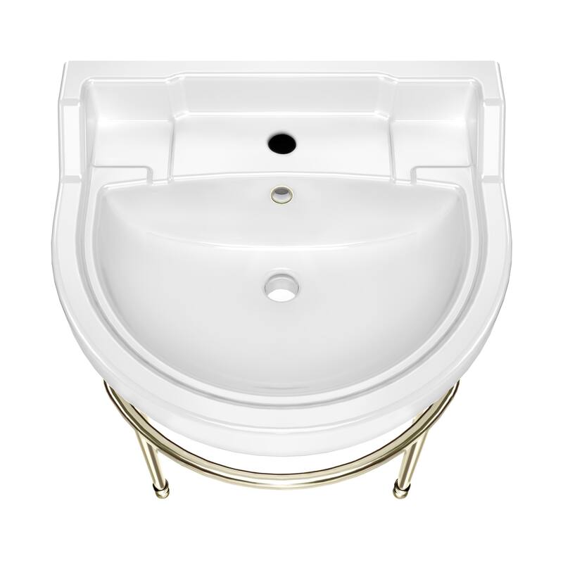 Whitehaus Console Sink With Semi-Circular Bowl, Metal Leg Supports and Front Towel Bar.