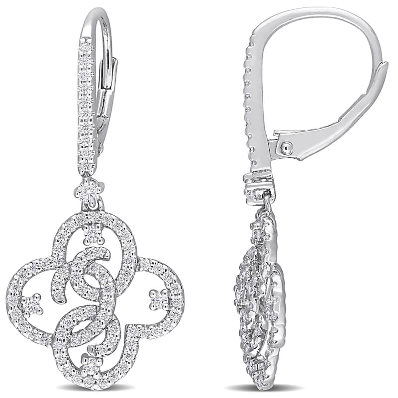 Miadora 1ct DEW Moissanite Filigree Floral Dangle Leverback Earrings in Sterling Silver