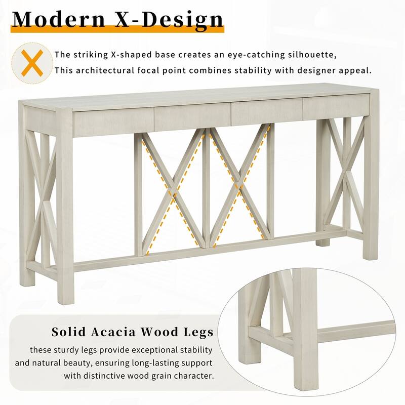 Crisscross Design Entryway Table with Open Bottom Storage
