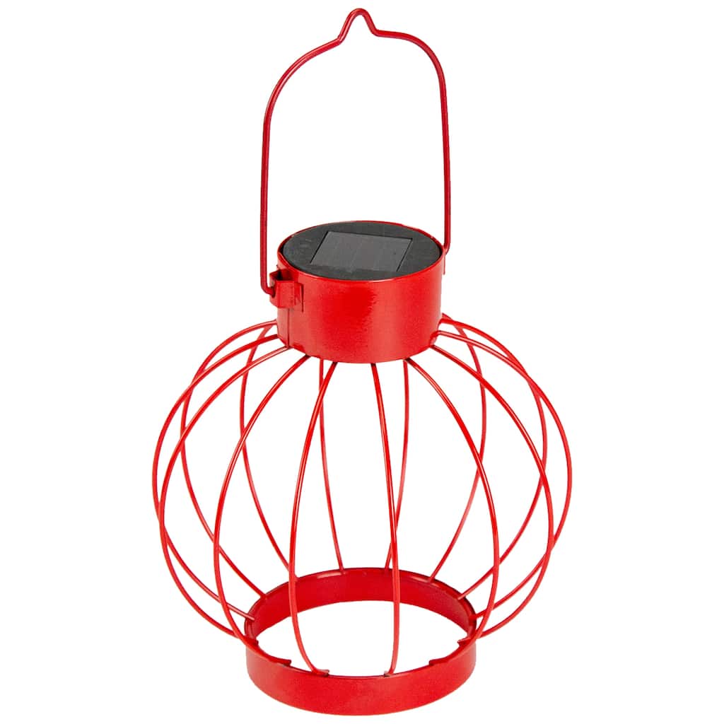 6.5" Red Outdoor Hanging LED Solar Lantern with Handle - 6.5