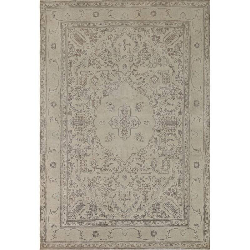 Distressed Tabriz Vintage Persian Rug Hand-Knotted Bedroom Wool Carpet - 7'11" x 11'0"