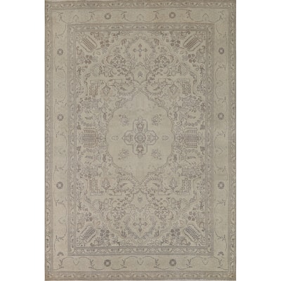 Distressed Tabriz Vintage Persian Rug Hand-Knotted Bedroom Wool Carpet - 7'11" x 11'0"