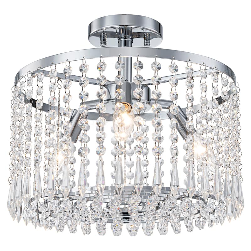 Modern Crystal Semi-Flush Mount Ceiling Light with E12 Sockets - Dia.13.77-in