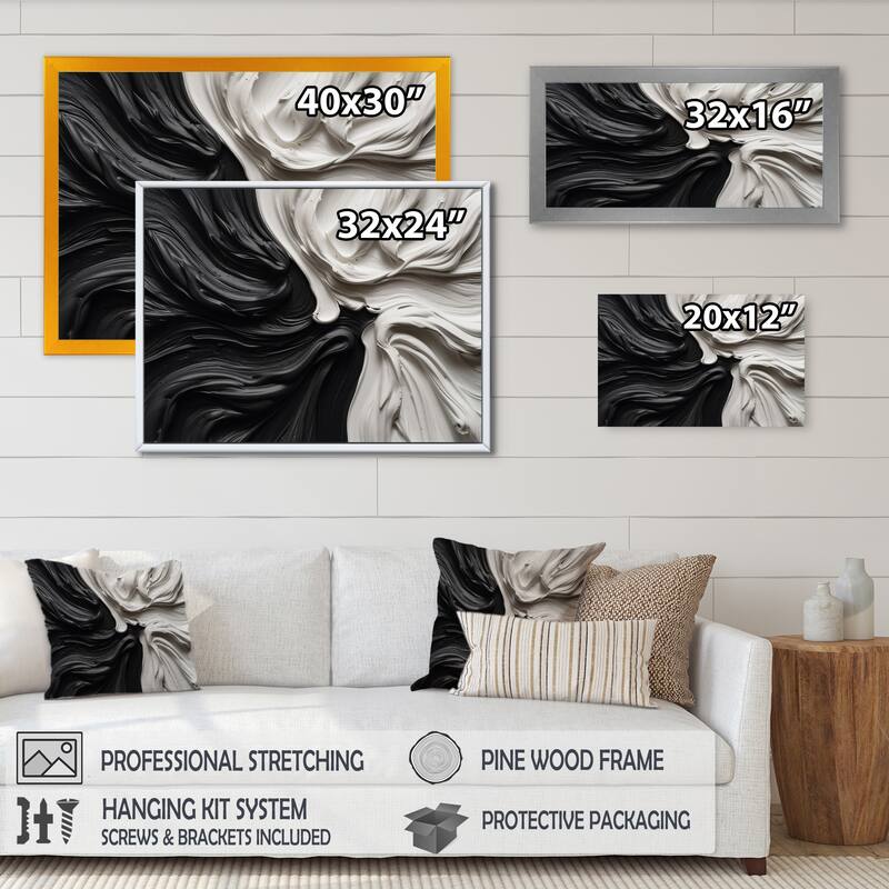 Designart "Black White Marbled Dreamscape Iv" Modern Geometric Wall Art Prints