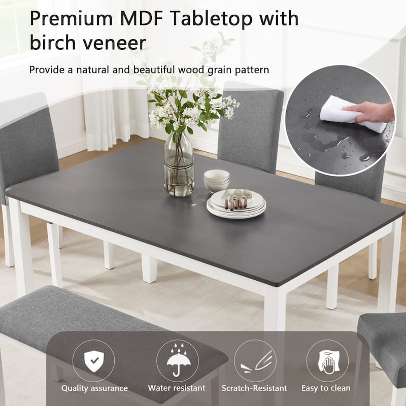 6-Piece Dining Set, 58.5" Wooden Dining Table with Bench and 4 Chairs