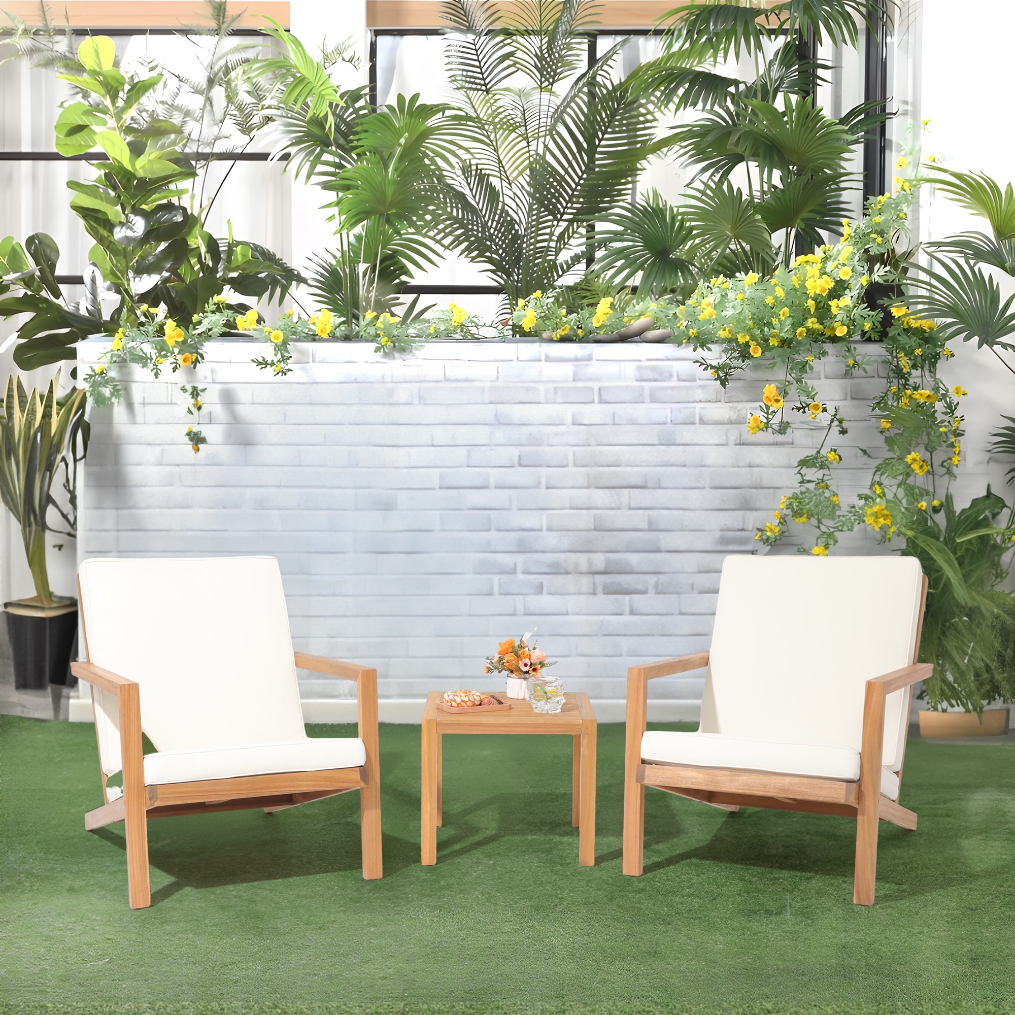 Outdoor 3 piece Acacia Wood Bistro Set On Sale Bed Bath