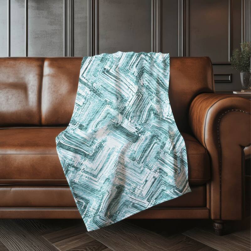 Premium Machine Washable Modern Chevron Sherpa Throw Blanket - Teal - 4'2" x 5'10"