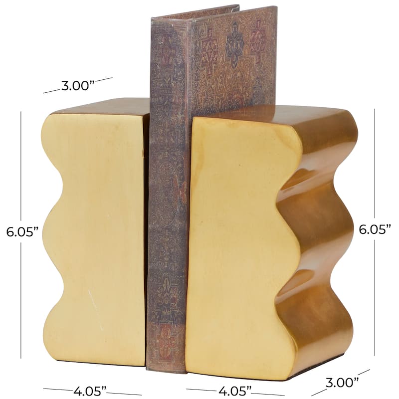 Gold Aluminum Metal Wave Inspired Decorative Bookends (Set of 2)