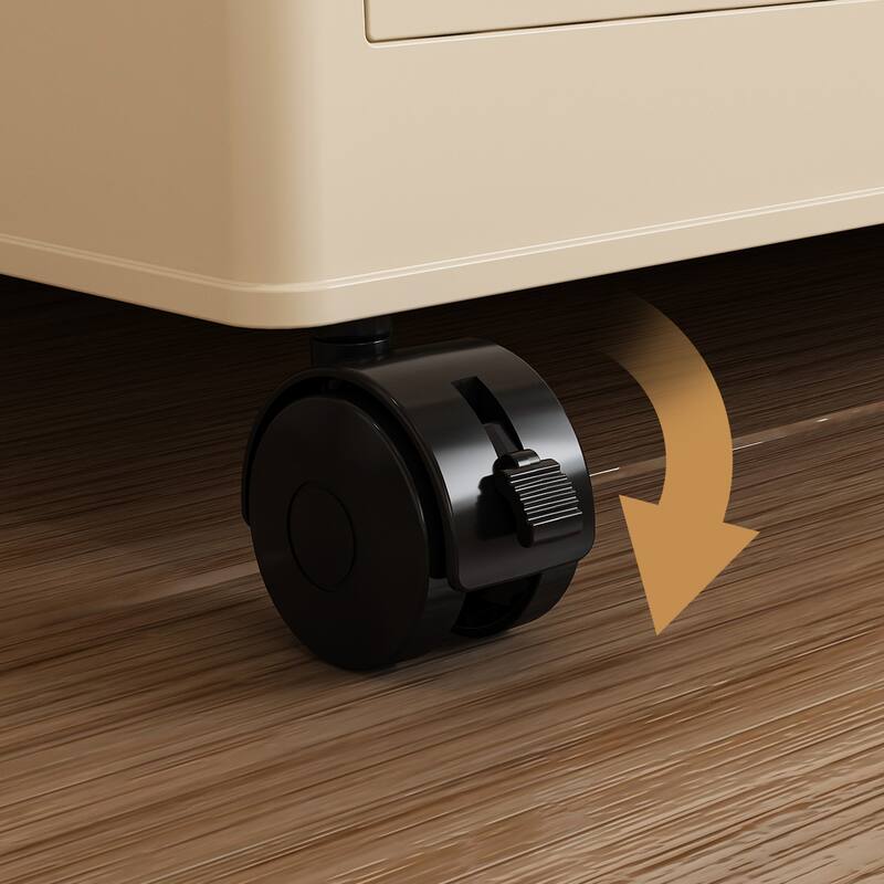 Movable Children's Wardrobe with Wheels, Portable Wardrobe Closet Storage Cabinet Organizer with 2 Hanging Rod, Creamy White